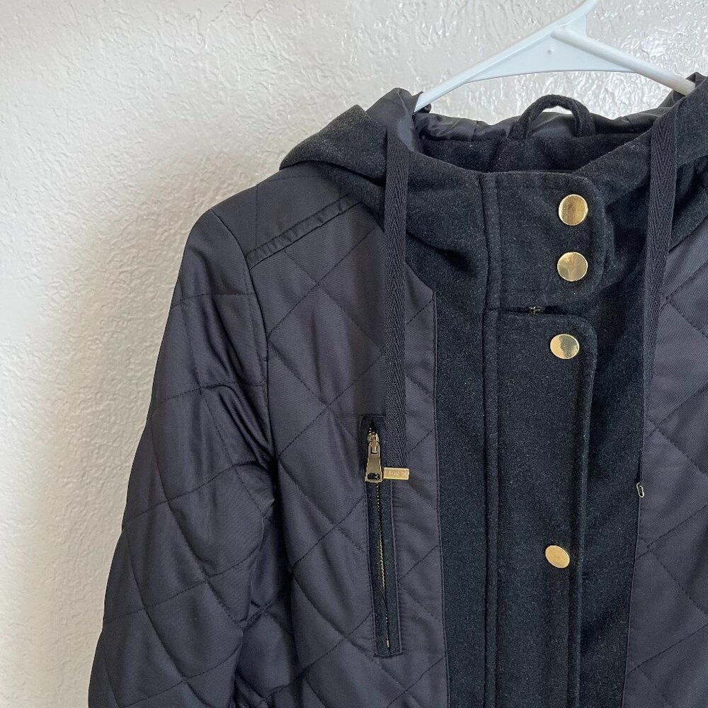 topshop / hooded textured quilted jacket / black